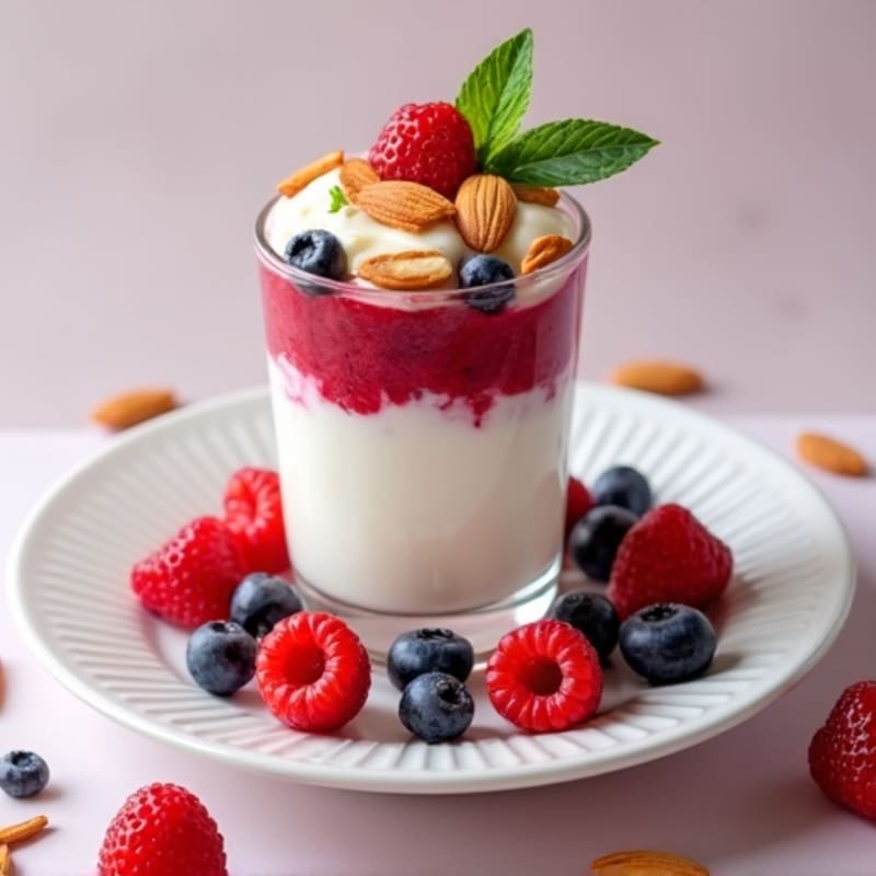 Greek Yogurt Protein Parfait with Mixed Berries and Almonds