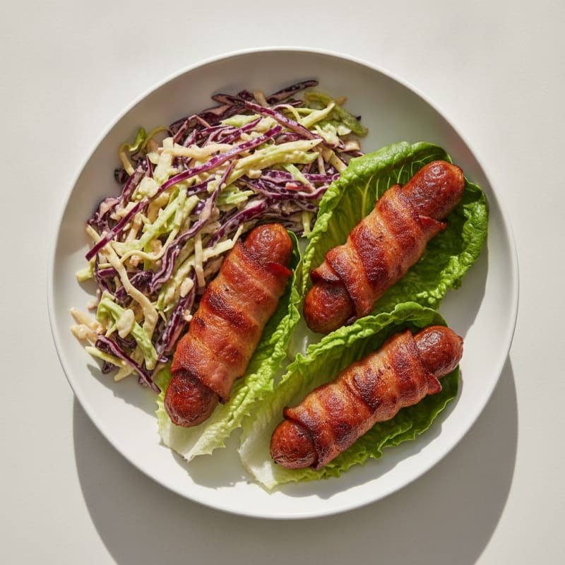 Bacon-Wrapped Hot Dogs with Protein Power Slaw