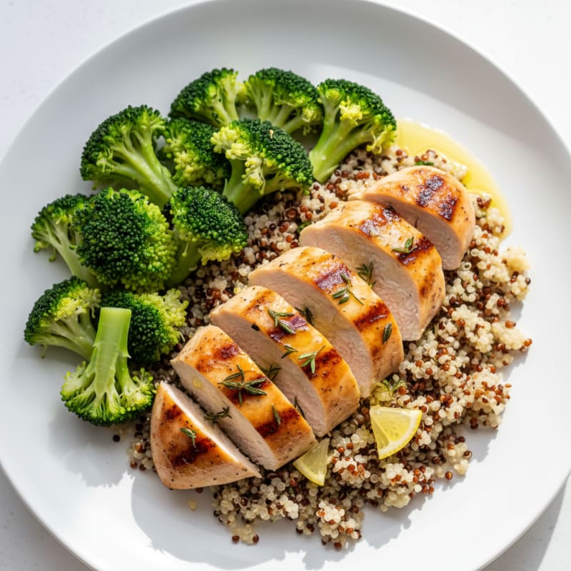 Grilled Chicken Breast with Quinoa and Steamed Broccoli