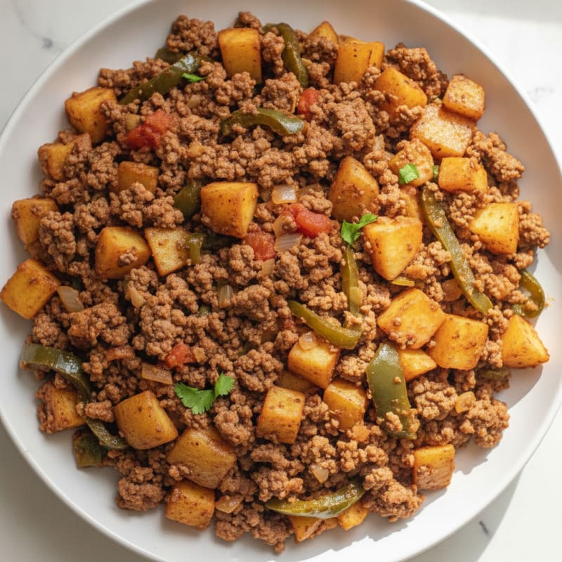 Ground Beef with Poblano Peppers and Potatoes