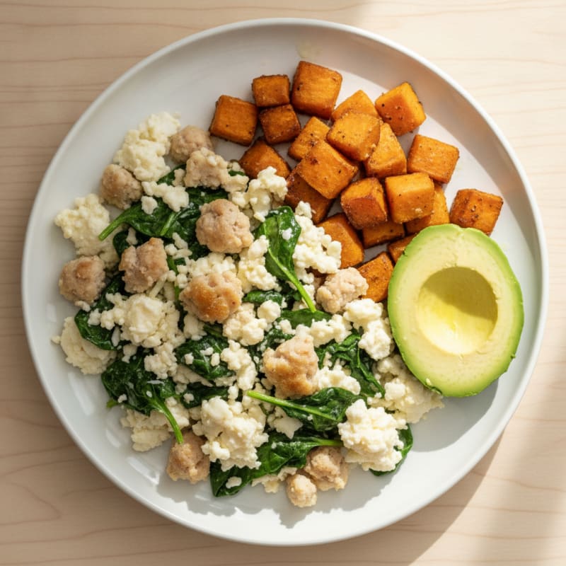 Egg White Scramble with Spinach and Turkey Sausage