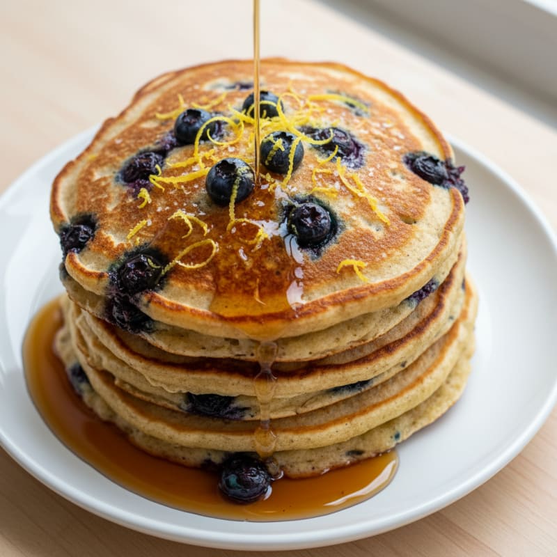 Blueberry Ricotta Pancakes with Maple Syrup