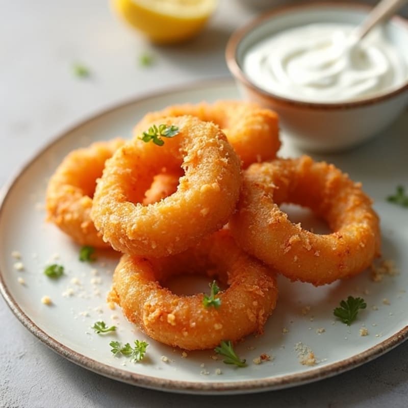 Crispy Baked Onion Rings with Almond Flour Coating & Greek Yogurt Dip