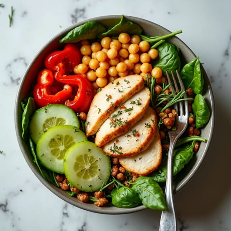 Herb-Roasted Chicken and Chickpea Bowl with Fresh Vegetables