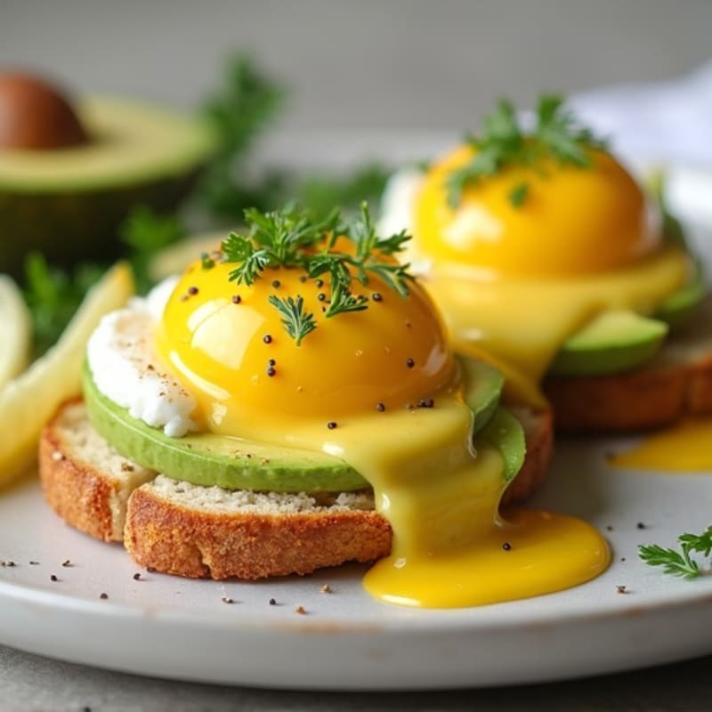 Poached Eggs with Avocado Hollandaise on Turkey