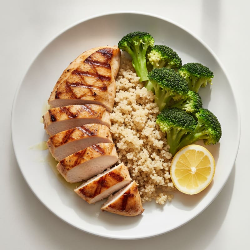 Grilled Chicken Breast with Quinoa and Steamed Broccoli