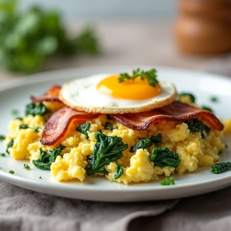 Cottage Cheese Scramble with Spinach and Turkey Bacon