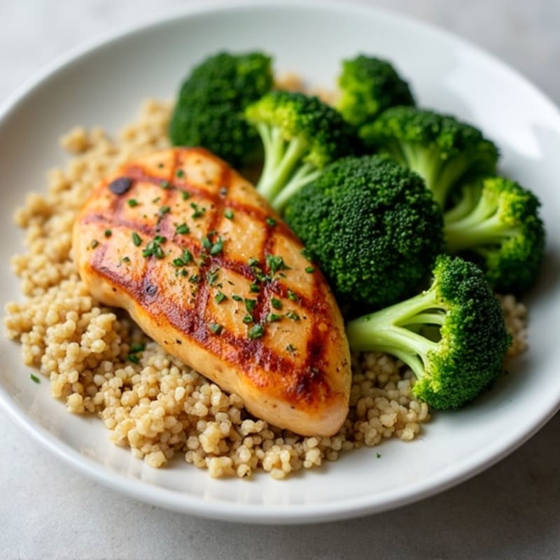 Grilled Chicken Breast with Steamed Broccoli and Quinoa