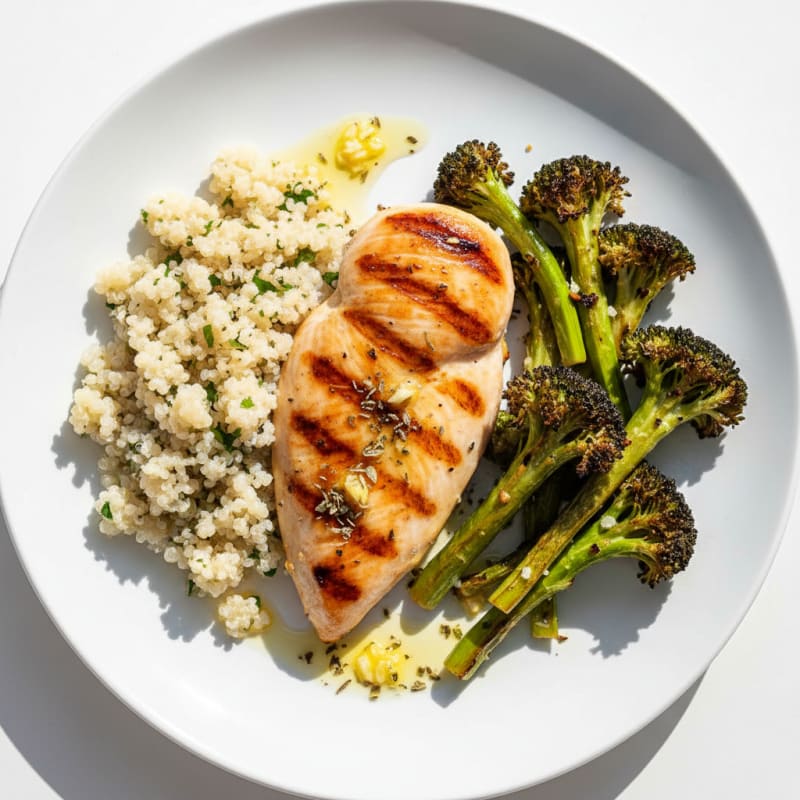 Grilled Chicken Breast with Quinoa and Roasted Broccoli