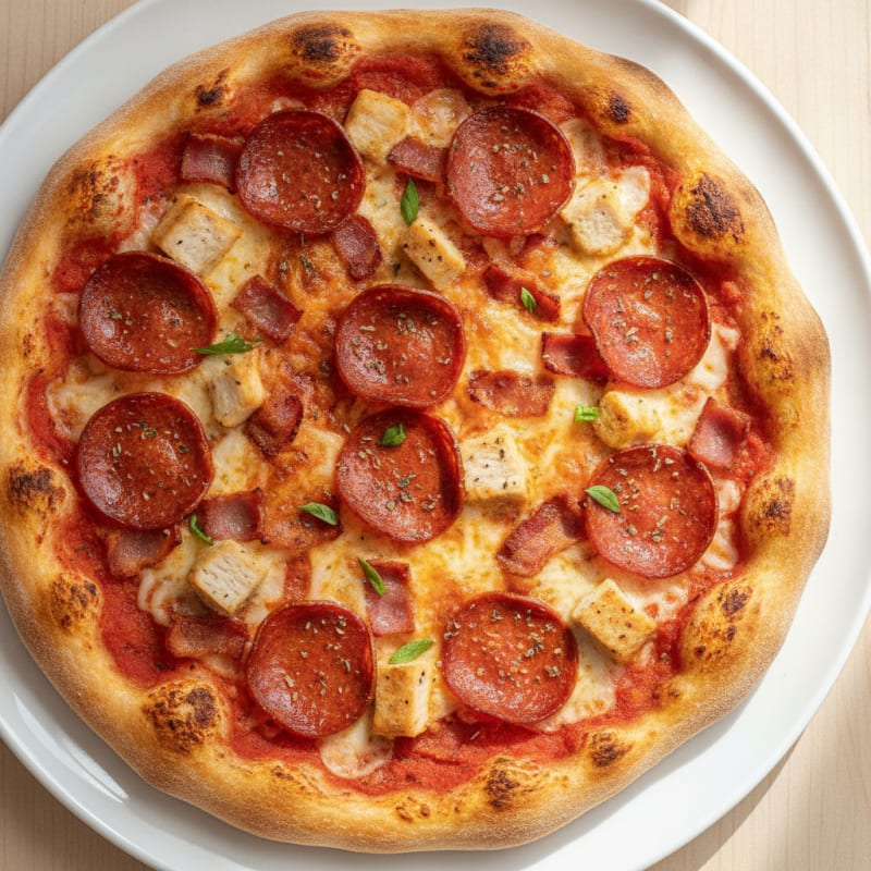 Loaded Pepperoni and Bacon Pizza