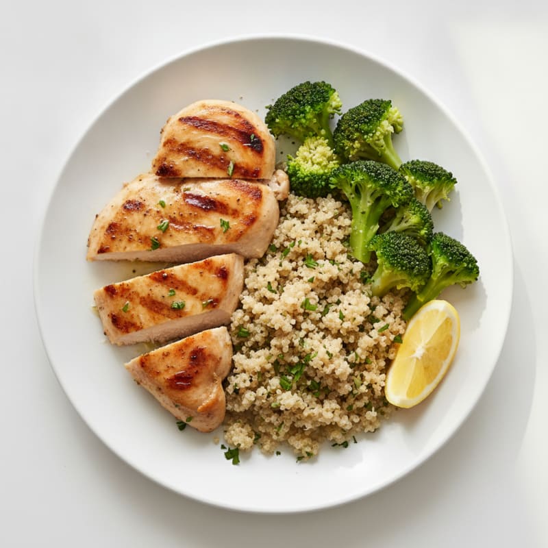 Grilled Chicken Breast with Quinoa and Steamed Broccoli