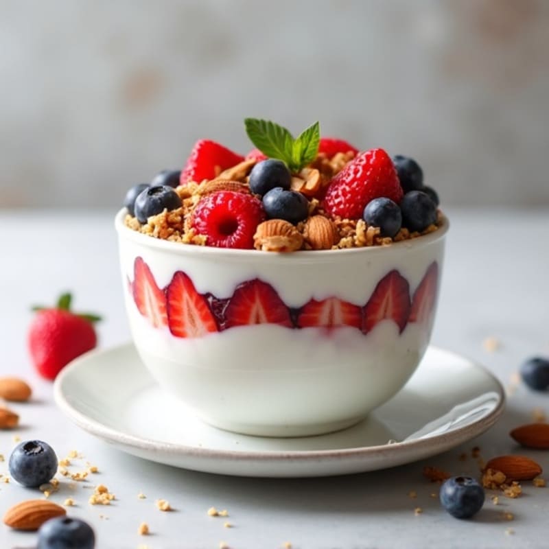 Creamy Greek Yogurt Parfait with Mixed Berries and Almonds