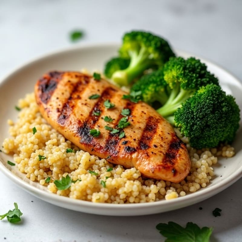 Grilled Chicken Breast with Quinoa and Steamed Broccoli