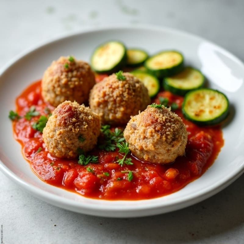 Lean Turkey Meatballs with Fresh Marinara and Roasted Zucchini