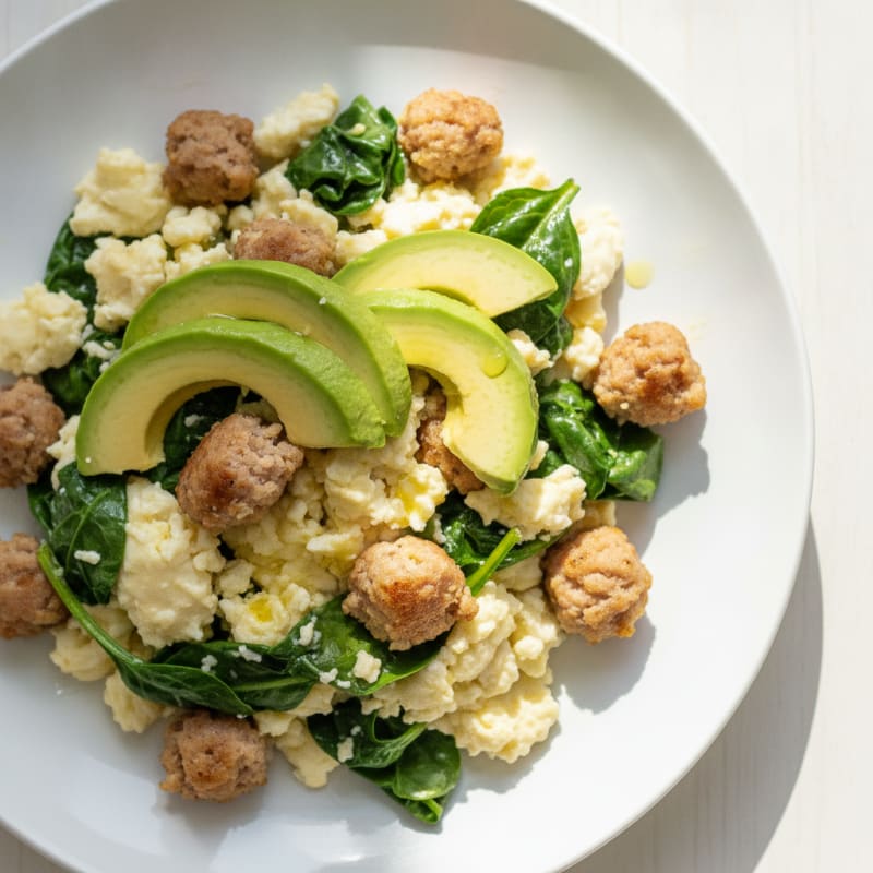 Egg White and Turkey Sausage Scramble with Spinach