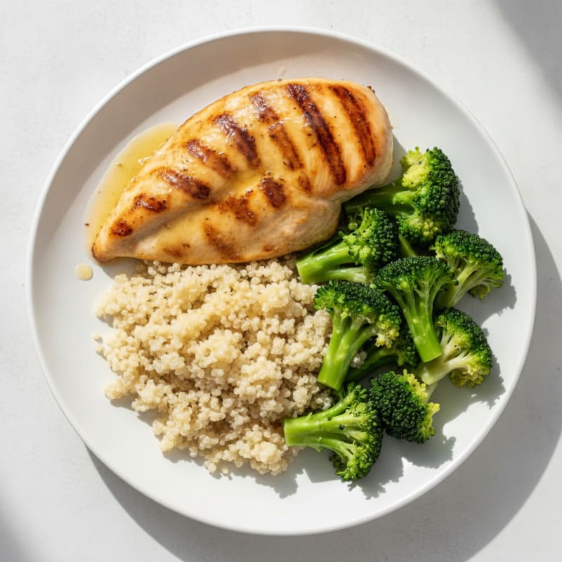 Grilled Chicken Breast with Quinoa and Steamed Broccoli