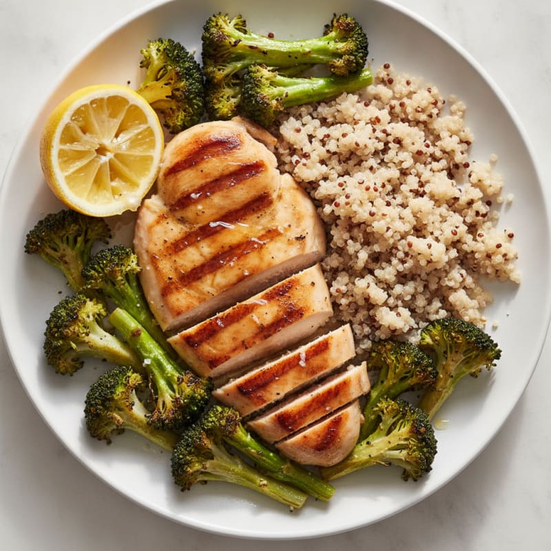 Grilled Chicken Breast with Quinoa and Roasted Broccoli