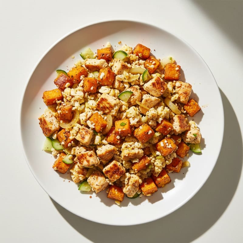 Crispy Chicken and Sweet Potato Hash with Egg Whites