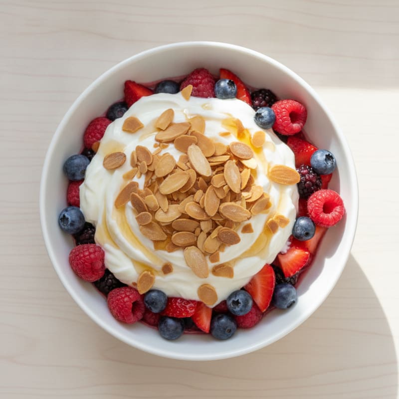 Greek Yogurt Protein Parfait with Mixed Berries and Almonds