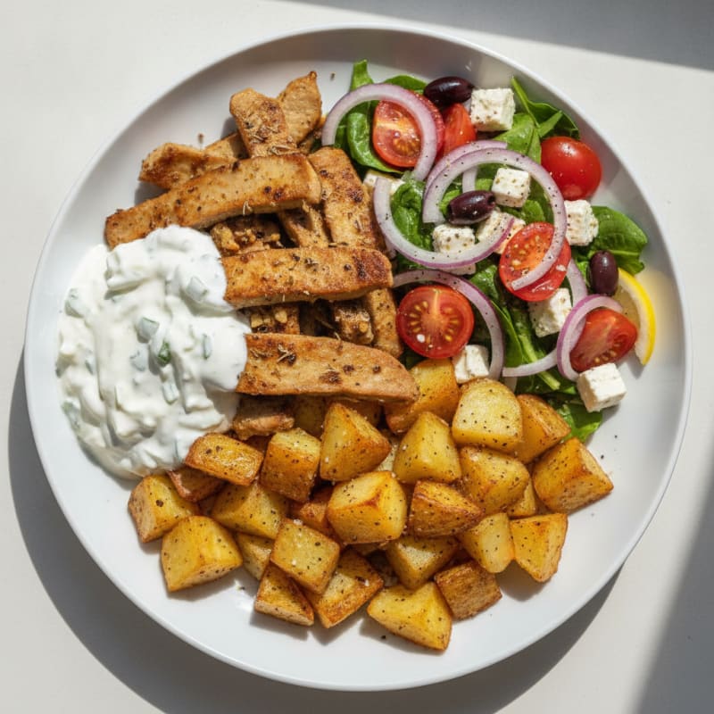 Seitan Gyro Bowl with Roasted Potatoes