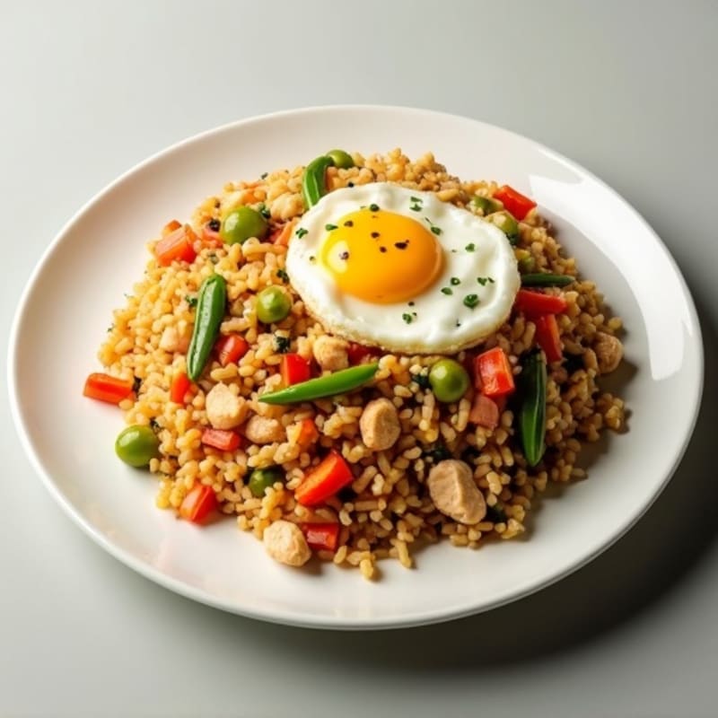 Savory Chicken and Egg Fried Rice with Crisp Vegetables