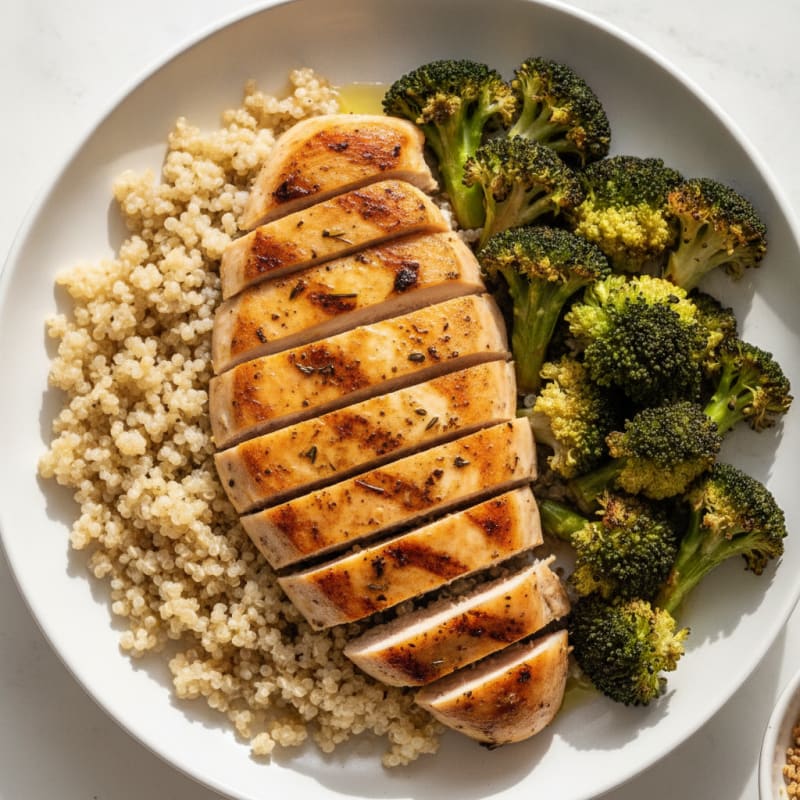 Grilled Chicken Breast with Quinoa and Roasted Broccoli