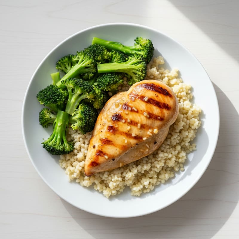 Grilled Chicken Breast with Steamed Broccoli and Cauliflower Rice