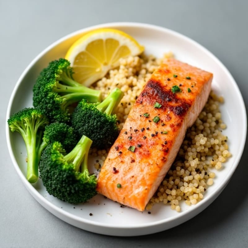 Seared Salmon Fillet with Steamed Broccoli and Quinoa