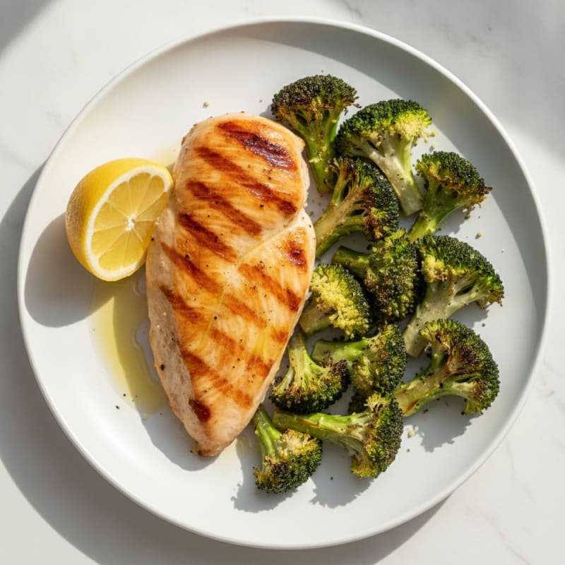 Grilled Chicken Breast with Roasted Broccoli and Lemon