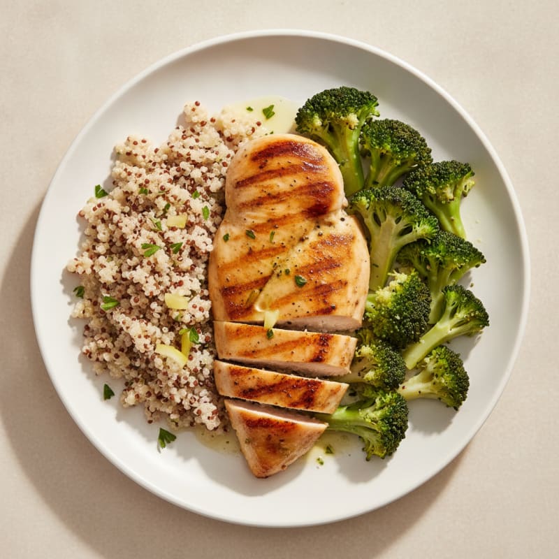 Grilled Chicken Breast with Quinoa and Steamed Broccoli
