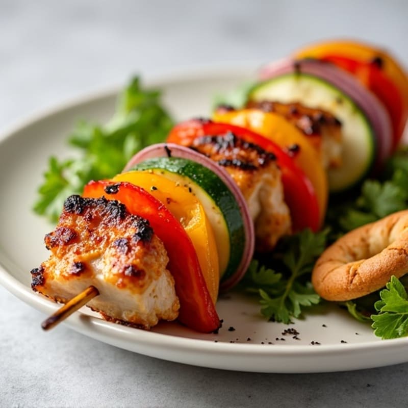 Smoky Chicken and Vegetable Skewers with Crispy Whole Wheat Garlic Twists
