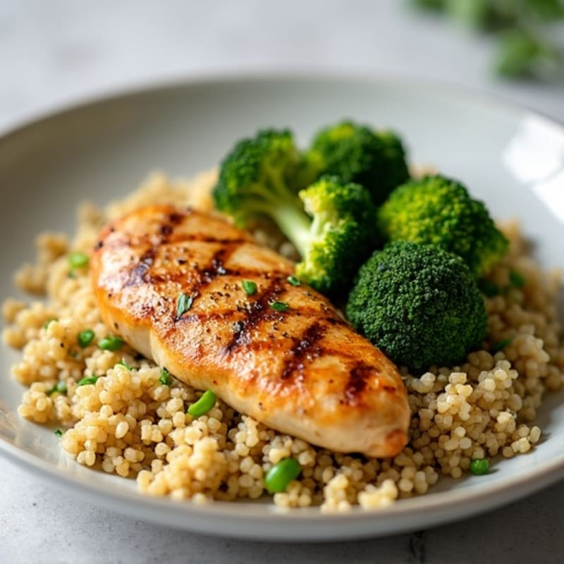 Grilled Chicken Breast with Roasted Broccoli and Quinoa
