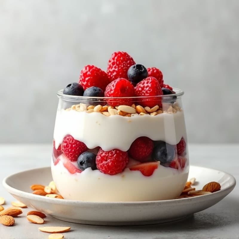 Greek Yogurt Parfait with Fresh Berries and Slivered Almonds