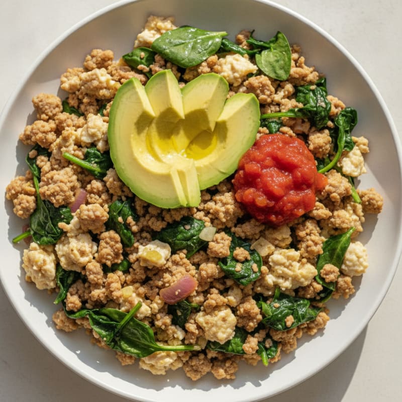 Egg White and Ground Turkey Scramble with Spinach