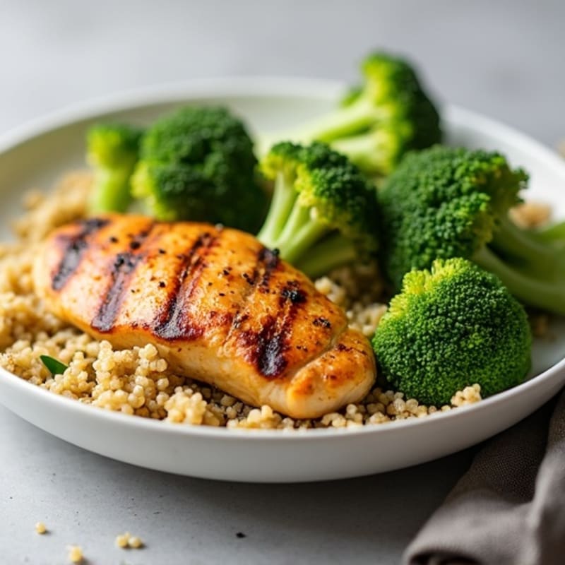 Grilled Chicken Breast with Steamed Broccoli and Quinoa