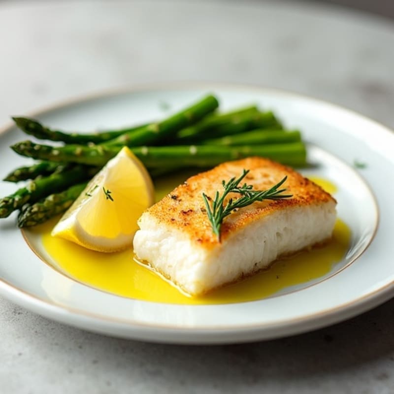 Seared Cod with Steamed Asparagus and Lemon