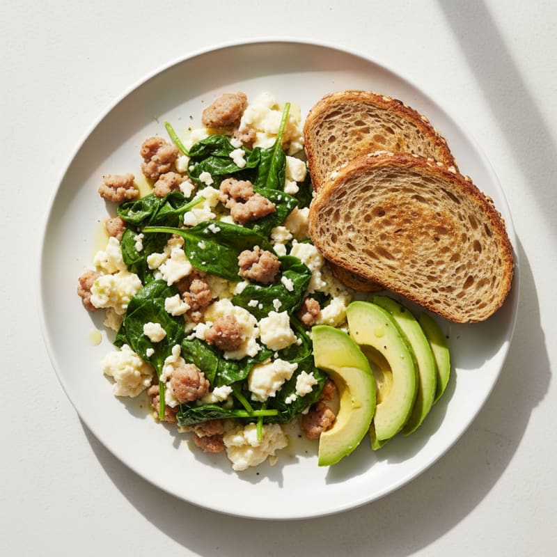Egg White and Turkey Sausage Scramble with Spinach
