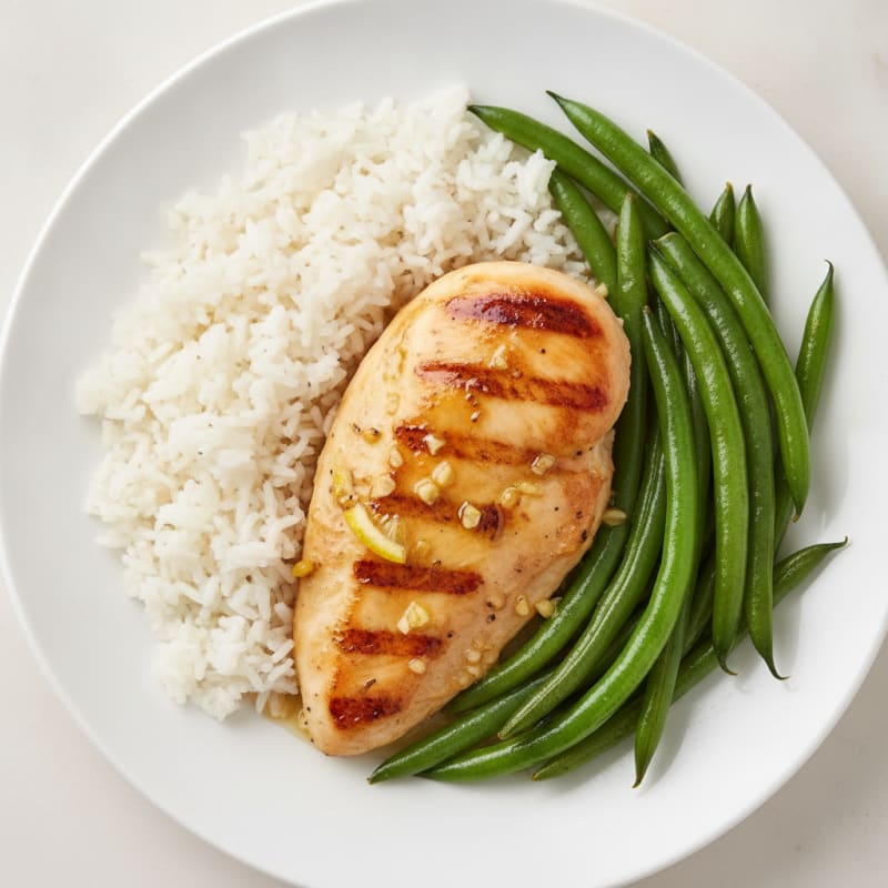 Grilled Chicken Breast with Jasmine Rice and Steamed Green Beans