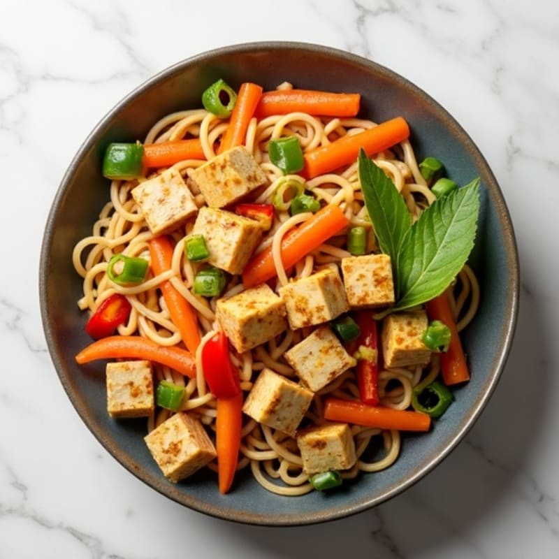 Silky Peanut Noodles with Crispy Tofu and Fresh Vegetables