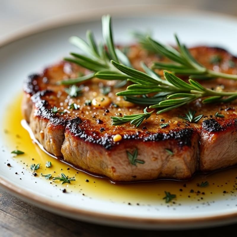 Herb-Crusted Pan Seared Steak with Roasted Garlic