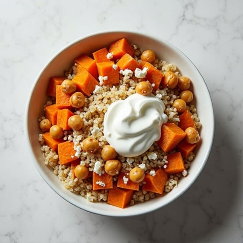 Roasted Sweet Potato Quinoa Bowl with Crispy Chickpeas