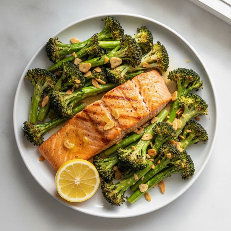 Seared Salmon Filet with Roasted Broccoli