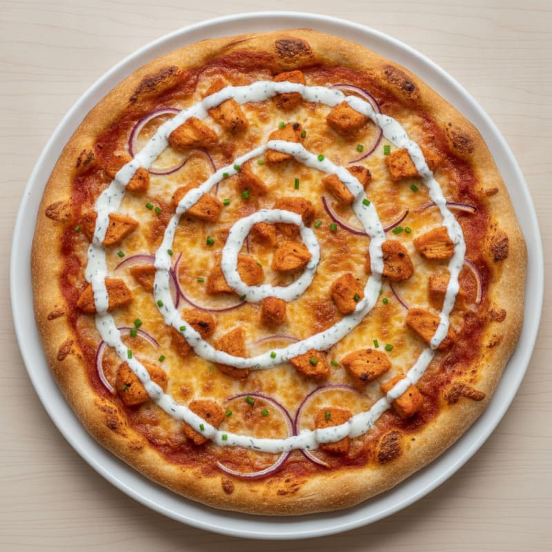 Buffalo Chicken Pizza with Ranch Drizzle