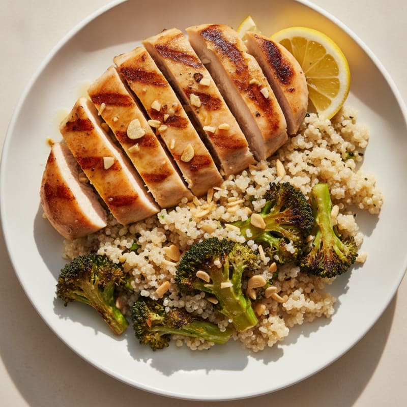 Grilled Chicken and Quinoa Bowl with Roasted Broccoli