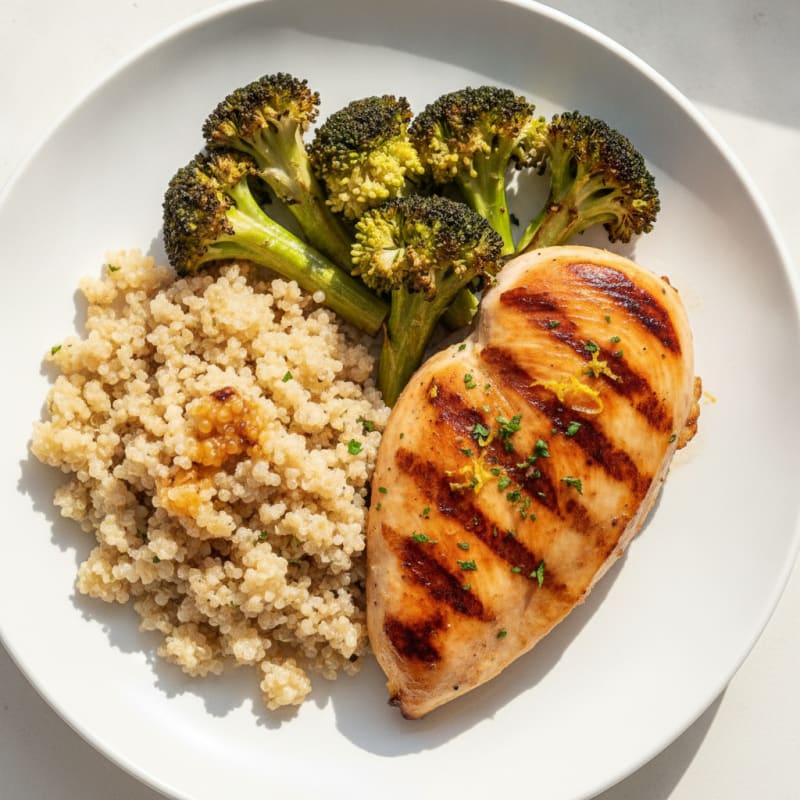 Grilled Lemon Chicken Breast with Roasted Broccoli and Quinoa