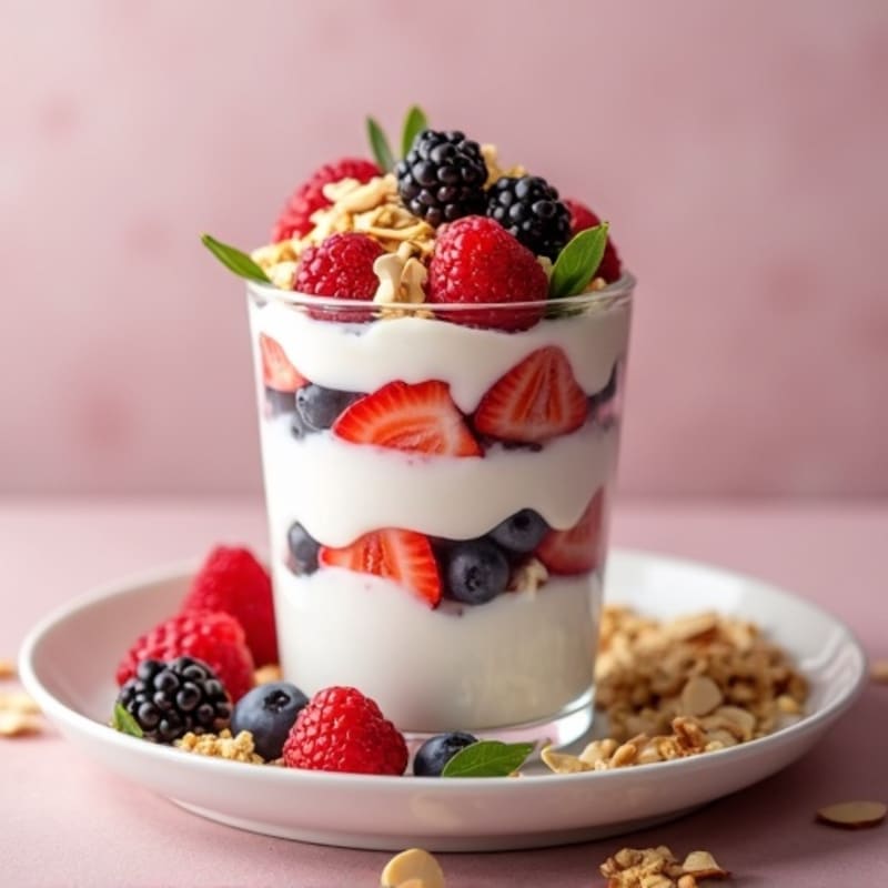 Creamy Greek Yogurt Parfait with Mixed Berries and Almonds