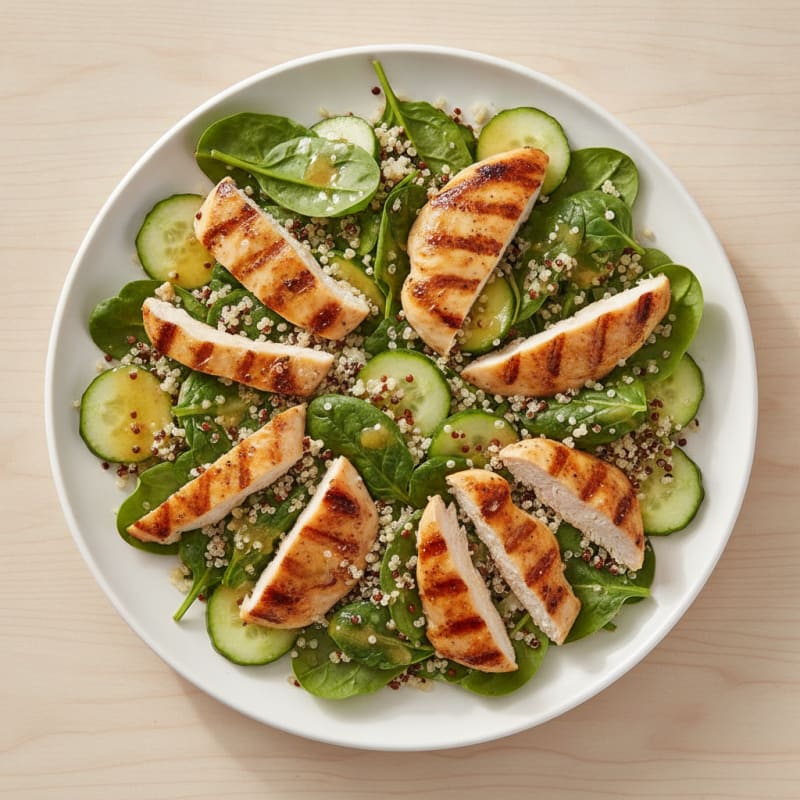 Grilled Chicken and Quinoa Salad with Fresh Spinach