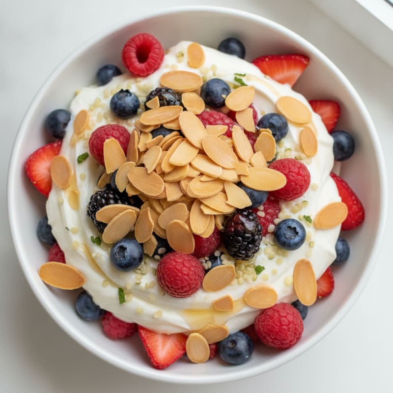 Greek Yogurt Parfait with Mixed Berries and Toasted Almonds