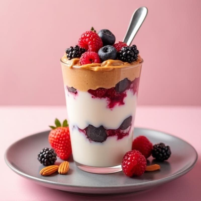 Greek Yogurt Protein Parfait with Mixed Berries and Almond Butter