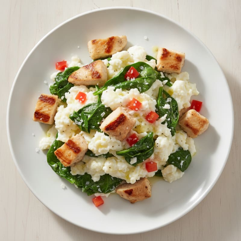 Egg White and Spinach Scramble with Grilled Chicken